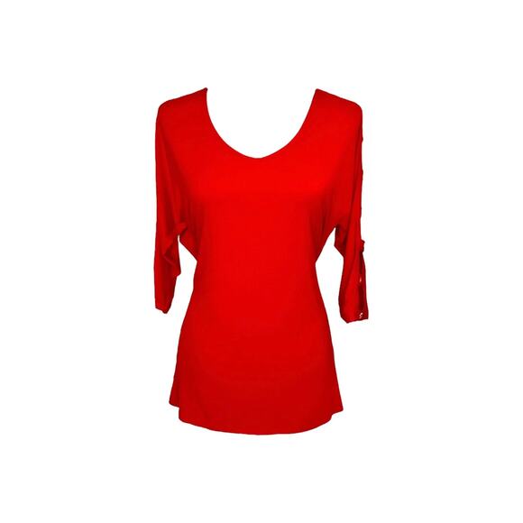 Women's Red Top Size S Cut Out Sleeve Scoop Neck NWT Klaveli - Picture 1 of 5